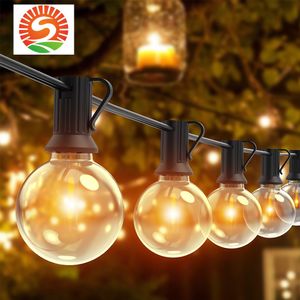 CNSUNWAY Lampes solaires de jardin G40 E12 27 pieds Lumière extérieure étanche 2700K Guirlande lumineuse blanche chaude Alimentation solaire USB Charge Éclairage de Noël