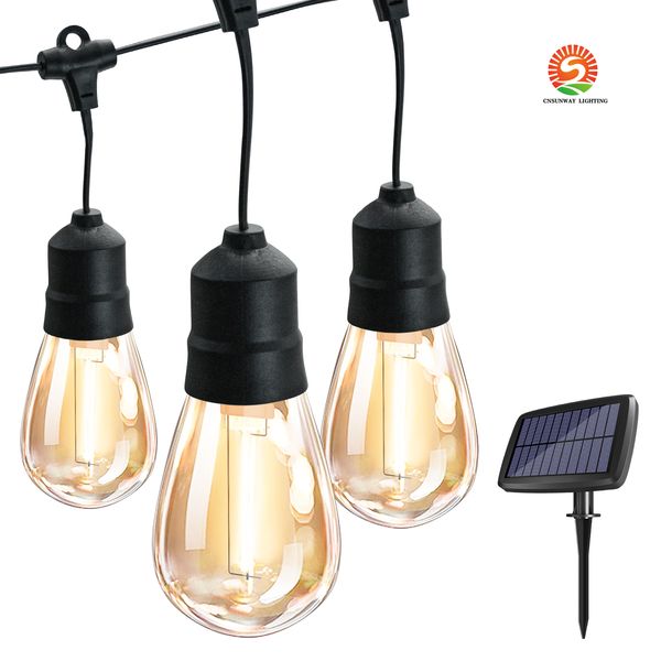 CNSUNWAY Guirlande Lumineuse Solaire de Jardin 10m 14-LED S14 33ft Lampes Suspendues Extérieures Étanches Alimentées Solaires Chargement USB Lumière de Noël Vacances Cour Camping