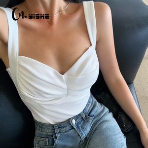 CNYISHE Mode Backless Slanke Crop Tops Dames Strapless Mouwloze Massief Witte Bijgesneden T-shirts Zomer Sexy Streetwear Chic Tops 210419