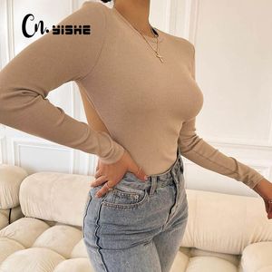 Cnyishe manches longues noir body o-cou été dos nu corps hauts pour combinaison femmes barboteuses streetwear décontracté femme salopette 210419