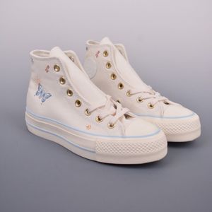 Co-Verse Chuck All Star Lift High Femmes Chaussures De Skate Crème Blanc Noir Tatouages DOURIES Lady Sport Toile Chaussure Beige Blanc Bleu Clair Papillon Imprimé Baskets A07135C