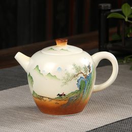 Théière en poterie grossière ménage japonais en céramique Kungfu ensemble fabricant unique grand Pot de poutre en bois peint à la main