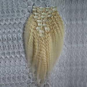 Grof Yaki Clip in Extensions 10 stks / set Blond Haar 120G Kinky Straight Clips in Braziliaanse Human Hair Extensions Full Head