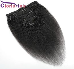 Clip Yaki grossier dans les extensions de cheveux humains 120g 8pcsset Clips de tissage naturel vierge péruvienne sur 1B pleine tête Kinky Clip droit In2191891