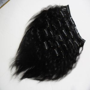 Grof Yaki clip ins 10 stuks en 120 g / set natuurlijke kleur kinky rechte clip in menselijke hair extensions