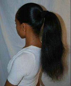 Extensión de cola de caballo de cabello humano yaki grueso Mujeres negras, Postizo de cola de caballo con cordón recto italiano Yaki recto rizado 100 g-140 g natural