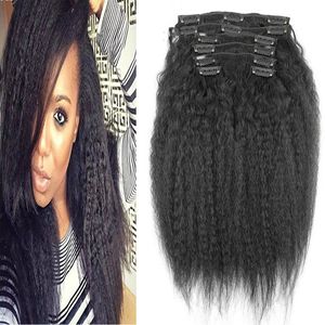 Clip droit grossier Yaki Kinky dans les extensions de cheveux 100g 7pcs / Set Cheveux Remy Humains Brésiliens