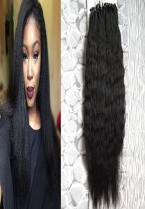 Grof Yaki Micro Loop Human Hair Extensions 100g Kinky Straight 100 Human Micro Bead Links Machine gemaakt Remy haarverlenging7186499