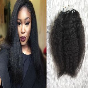 Extensiones de cabello grueso yaki Micro Loop Ring 1g / hebra 100g Kinky Straight Micro Bead Link Extensiones de cabello humano Cabello coloreado 18 ''-24''