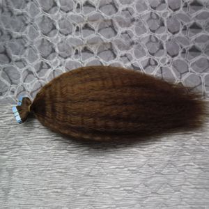 Grof Yaki Remy Hair Tape PU Skin Inslag Menselijk Hair Extensions Salon Monsters 40 Stks Kinky Rechte Adhensive Hair Extension 16 '' 20 '' 24 ''