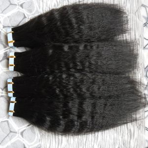 Grof Yaki Tape Hair Extensions 100% Braziliaanse Remy Menselijk Haar 80 Stks 200g Pakket Kinky Straight Skin Inslagtape in Menselijk Hair Extensions