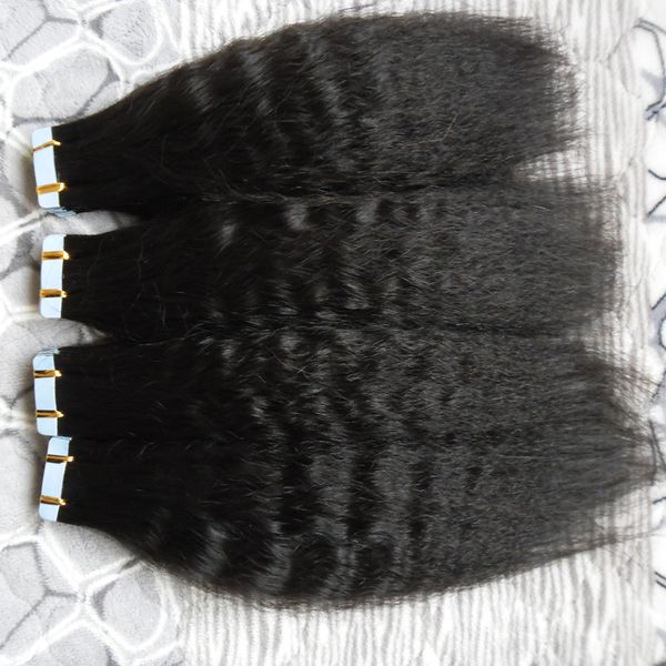Extensions de cheveux grossiers avec bande de Yaki 100% cheveux remy brésiliens 80 Pcs 200g Paquet crépus droit bande de trame de la peau dans les extensions de cheveux humains