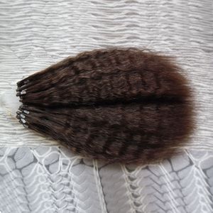 Grueso yaki cabello virgen brasileño sin procesar Micro Loop Ring 100% Extensión de cabello humano rizado recto 100s / paquete