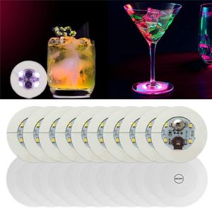 Sous-verres LED Nouveauté Éclairage 6cm 4 LED Glow Bouteille Lumières Fantaisie Autocollant Coaster Disques Lampe pour la Fête De Noël De Mariage Bar Décor
