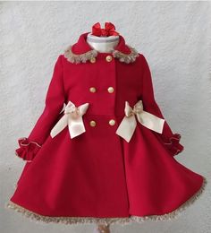 Jas 112Y Baby Meisje Herfst Winter Handmand Aangepaste Engeland Spaanse Rode Prinses Wol voor Kerstmis Casual 231008