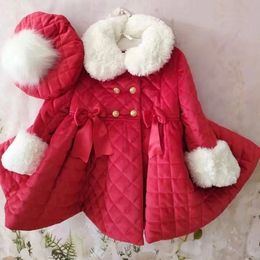 Jas 112y babymeisje herfst winter handmand aangepast Engeland spaans rood fluwelen prinses wol voor kerst casual 221125