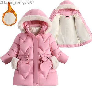 Coat 2-8 year winter girls' jacket fur collar detachable hat plush lining heavy-duty hooded children's jacket children's jacket Z230719