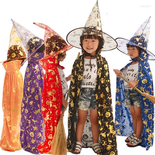 Manteau 2022 Halloween Adulte Cape Fête des Enfants Cos Costume de Sorcière Plaqué Or Cape de Sorcier