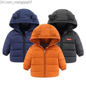 Abrigo de invierno 2022, chaqueta de plumón sólida para niños, chaqueta gruesa con capucha, ropa acolchada de algodón para bebés de otoño de 1 a 6 años Z230719