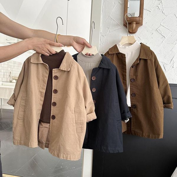 Manteau coupe-vent pour enfants, couleur unie, mi-long, Trench, vestes pour filles, manteaux coupe-vent amples et décontractés, automne 2023