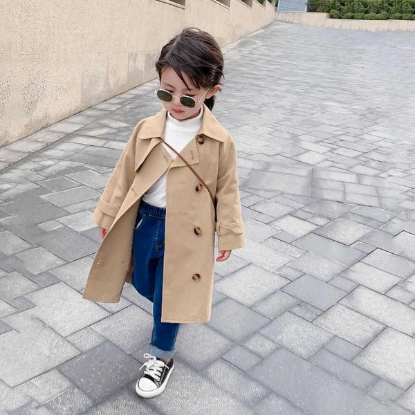 Manteau 2023 Boutique Automne Mode Enfants Fille Long Trench Manteaux Enfant Bébé Survêtement Enfants Vêtements Angleterre Style Coupe-Vent