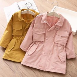 Coat 2023 Spring Autumn Fashion 3 4 5 6 7 8 10 12 ans Adolescents Épreuves de vent Maisses d'extérieur Ternch Slim Trench For Baby Girls