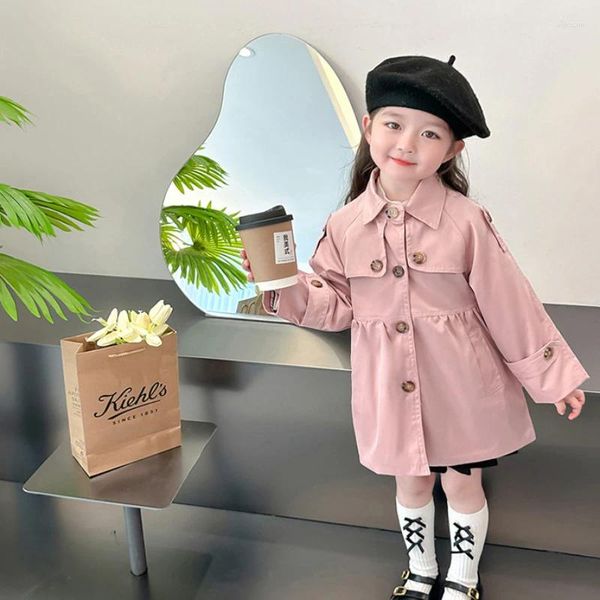 Manteau 2023 Vêtements d'automne pour petites filles Trench pour filles Veste pour enfants Mode Bouton solide Vêtements d'extérieur Coupe-vent de style anglais 2-7 ans