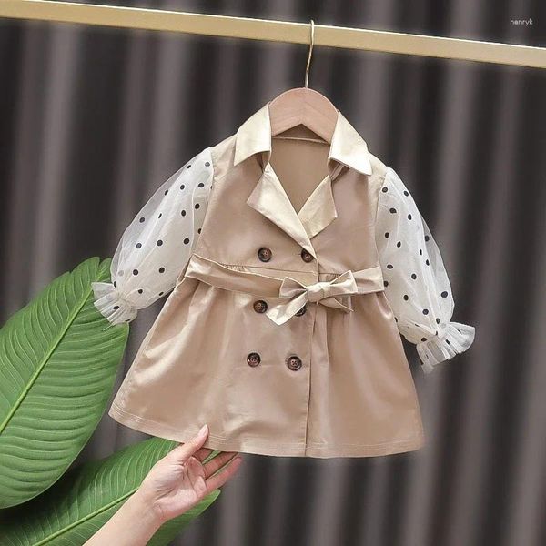 Coat 2024 Automne Baby Girls Kids Elegant Mid-Longing Child Children Co dans style coréen Vêtements simples pour 0 1 2 3 4 5 ans