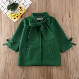 Manteau 212Y enfants vêtements filles veste en laine longue enfant manteaux Bowknot mode Trench pardessus printemps automne hiver bébé vêtements d'extérieur pour bébé 231008