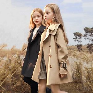 Abrigo para niñas adolescentes de 3 a 14 años, gabardinas largas, cortavientos de estilo inglés a la moda para niños, chaqueta de otoño 30 2023