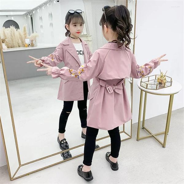 Abrigo para niñas adolescentes de 3 a 14 años, gabardinas largas, chaqueta cortavientos de estilo inglés a la moda para primavera y otoño, ropa para niños 2023