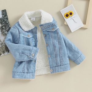 Casaco 3-7y crianças denim lã jaqueta meninos e meninas outono inverno roupas manga longa botão lapela casaco infantil 231117