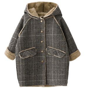 Jas 4-15 jaar kinderen uit het oog winter voor meisje plaid dikke wollen jas tiener kinderen outfit Long bovenkleding warm fleece 230222