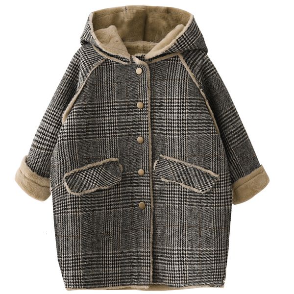 Abrigo 415 años Niños Outwear Invierno para niña Plaid Espesar Chaqueta de lana Adolescentes Trajes de niños Lana Ropa de abrigo larga Lana cálida 221125