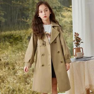 Manteau 6-15 ans adolescent enfants coupe-vent pour filles kaki ceintures longues enfants Trench printemps automne mode 6 812 14