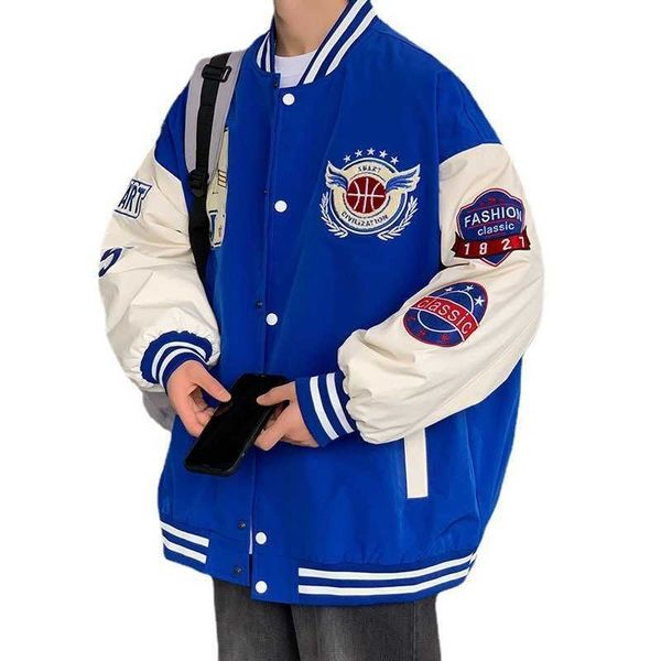 abrigo Chaqueta americana Viento universitario Ropa de béisbol Manga larga Estilo callejero Chaqueta con estampado de letras en bloques de colores Chaqueta holgada de gran tamaño