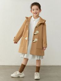 Manteau amii enfants filles laine hiver contraste veste à capuche pour adolescent épaissir chaud pardessus vêtements d'extérieur pour enfants 22230019 231009