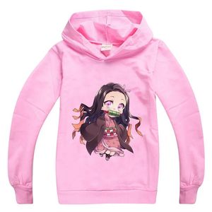 Abrigo Anime Demon Slayer Kimetsu No Yaiba Sudaderas con capucha Niñas Adolescentes Niños Dibujos animados Blade Top Ropa para niños de 8 a 12 años LJ20101