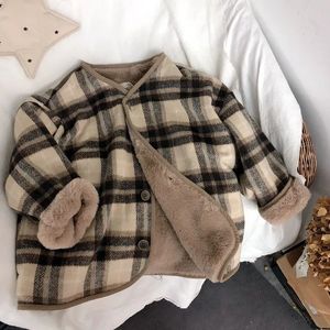 Manteau automne et hiver en laine à carreaux pour enfants, en peluche, Version coréenne, manteaux pour garçons et filles, vêtements amples rembourrés pour bébé, 231008