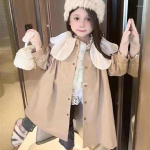 Manteau d'automne pour bébés filles, Trench-coat à col pétale, haut à simple boutonnage, manteaux pour enfants en bas âge, veste pour enfants, tenues coréennes de 3 à 8 ans