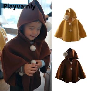 Manteau Automne Hiver Enfants Elf Chapeau Cape Marron Jaune Coupe-Vent Chaud Laine Mélanges Mode Garçons Filles Vêtements E23498 231113