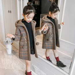 Manteau d'automne hiver filles manteau poilu mode design de mode long manteau pour les filles pour enfants motif de grille de vêtements d'extérieur