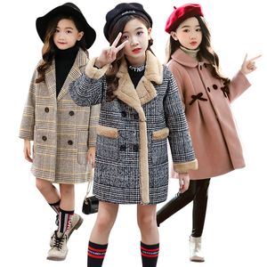 Abrigo Otoño Invierno Niñas Peludo Diseño de moda Largo para niños Prendas de abrigo Patrón de cuadrícula 4 a 12 años 220927
