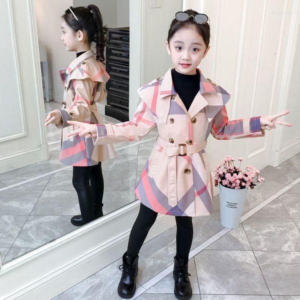 Manteau automne hiver filles Trench adolescent à manches longues veste Double boutonnage ceinturé coupe-vent enfants mignon pour 3-13Y