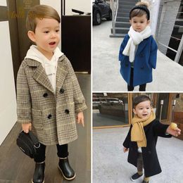 Manteau bébé garçon filles veste en laine longue double boutonnage chaud infantile toddle revers tweed manteau printemps automne hiver bébé vêtements d'extérieur 230211