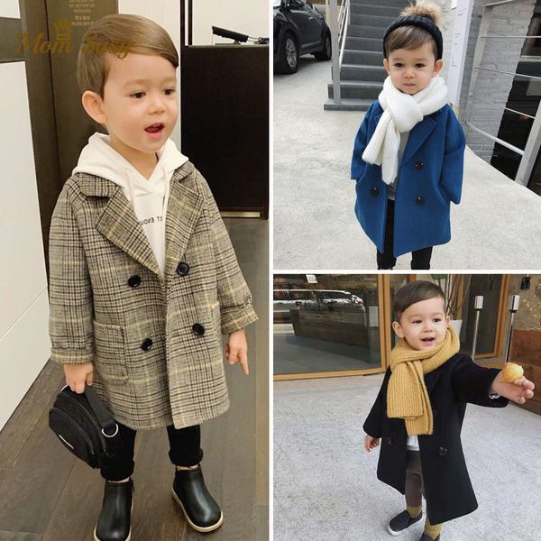 Abrigo Bebé Niño Niñas Chaqueta de lana Largo Doble botonadura Cálido Infantil Toddle Solapa Tweed Abrigo Primavera Otoño Invierno Bebé Outwear Ropa 230211