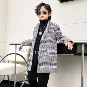 Abrigo Bebé Niños Houndstooth Chaqueta de lana Doble botonadura Cálido Niños Niños Niño Solapa Tweed Primavera Otoño Ropa de abrigo Uno 231009