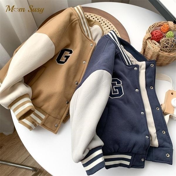 Manteau bébé fille garçon chaud veste de baseball fermeture éclair enfant en bas âge enfant polaire bombardier automne printemps lettre vêtements d'extérieur 210y 220915