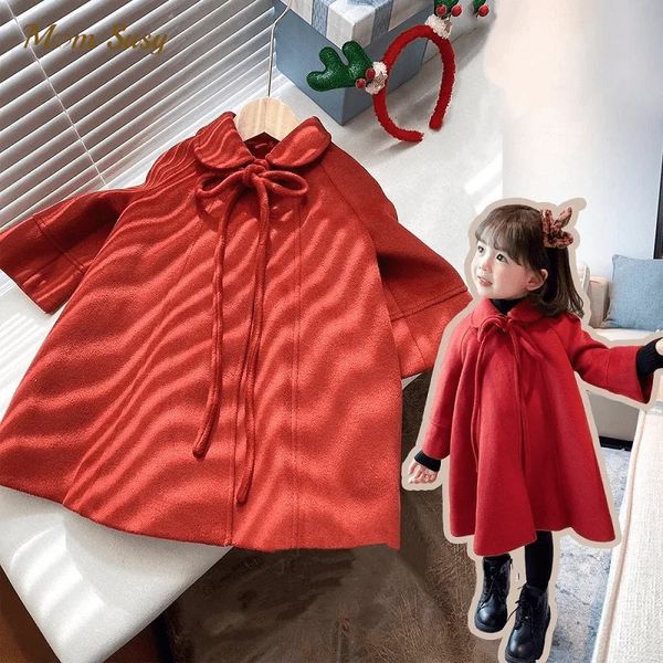 Manteau bébé fille princesse noël veste en laine chaud enfant revers Tweed manteau rouge printemps automne hiver vêtements d'extérieur 110Y 231013