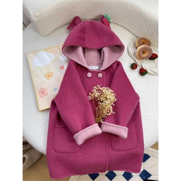 Abrigo para niñas, ropa de invierno, abrigo rosa para bebé, chaqueta de lana de oso de otoño e invierno, prendas de vestir largas para niños, ropa 231109